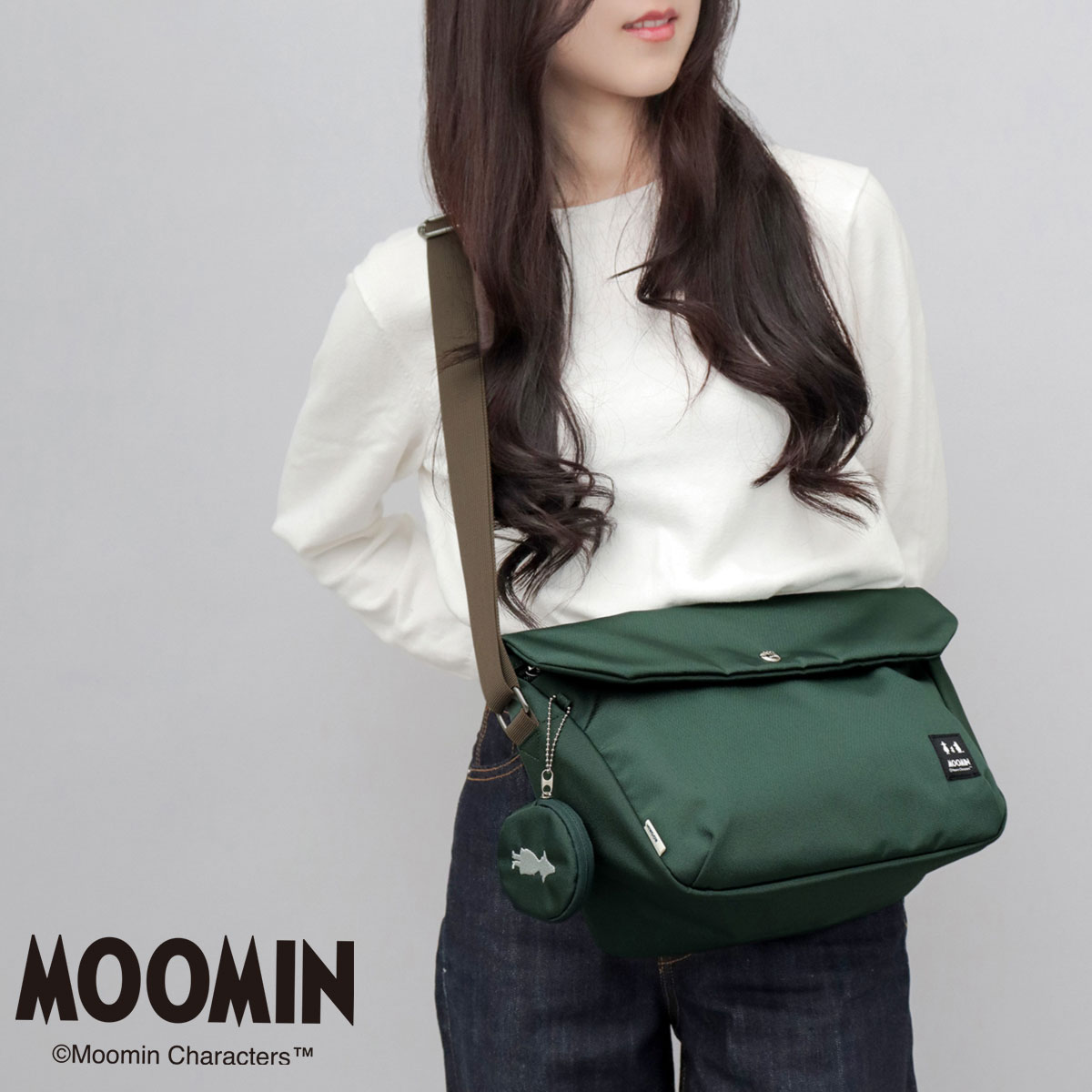 新品　ムーミン　収納　ショルダーバッグ　斜め掛け　グリーン　バック　レディース MOOMIN ムーミン バッグ ショルダーバッグ レディース フラップ