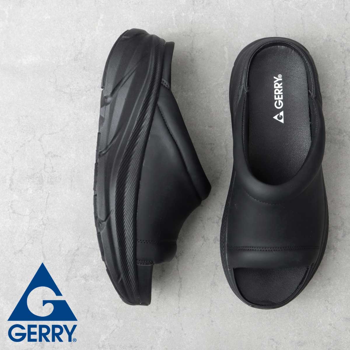 GERRY（ジェリー） サンダル メンズ 厚底 黒 ブラック スライド