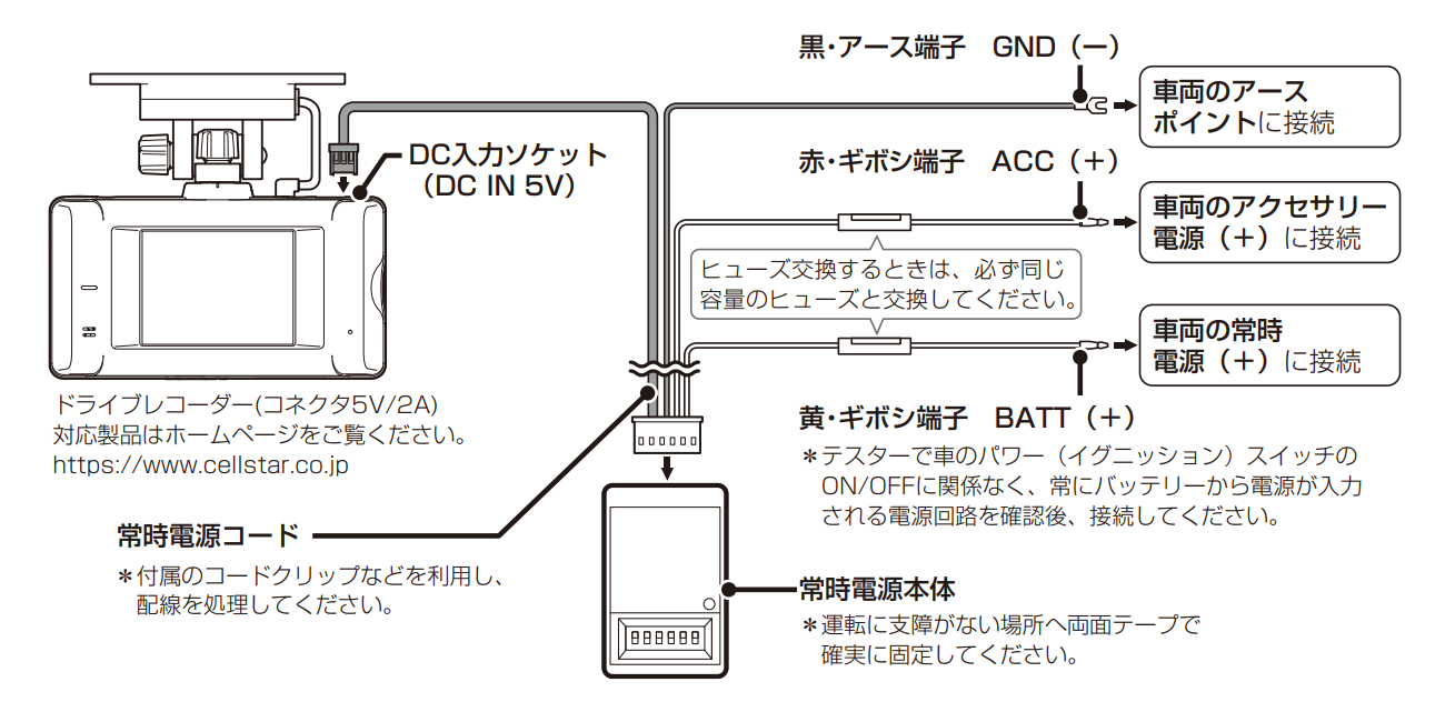 CELLSTAR（セルスター） 常時電源コード GDO-45 ドライブレコーダー