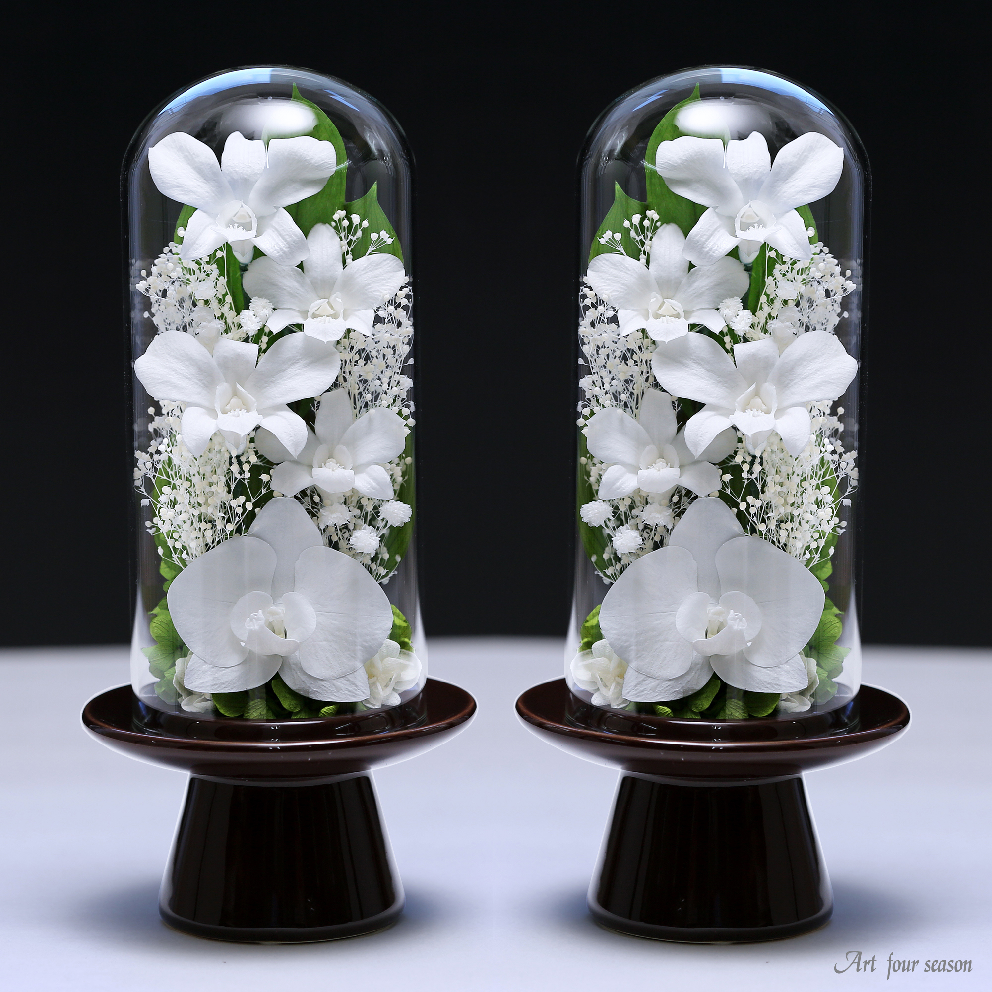 仏花　プリザーブドフラワー　白上がり ガラスドームL 蓮　一対（２個セット） fc7a82e53d4c01ef38fd3b31fee6d4