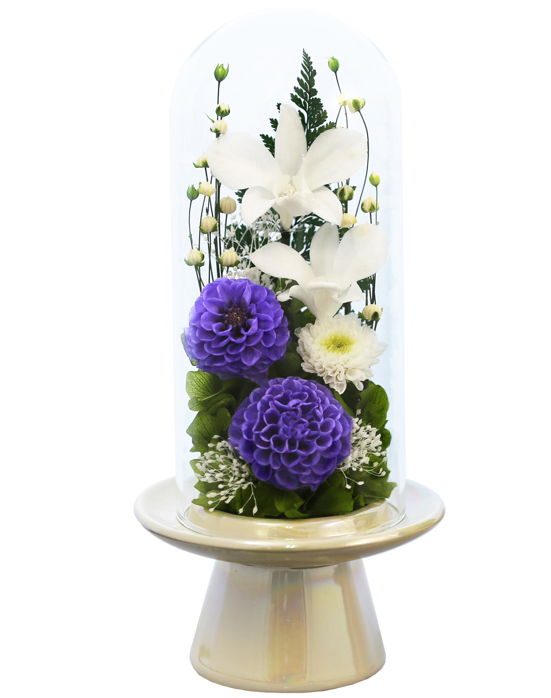 仏花プリザーブドフラワー 仏花 ブリザードフラワ- 仏花 仏壇用 お供え 枯れないお花 プリザーブドフラワー ガラスドーム 【お供花Glass】 | アートフォーシーズン | 01