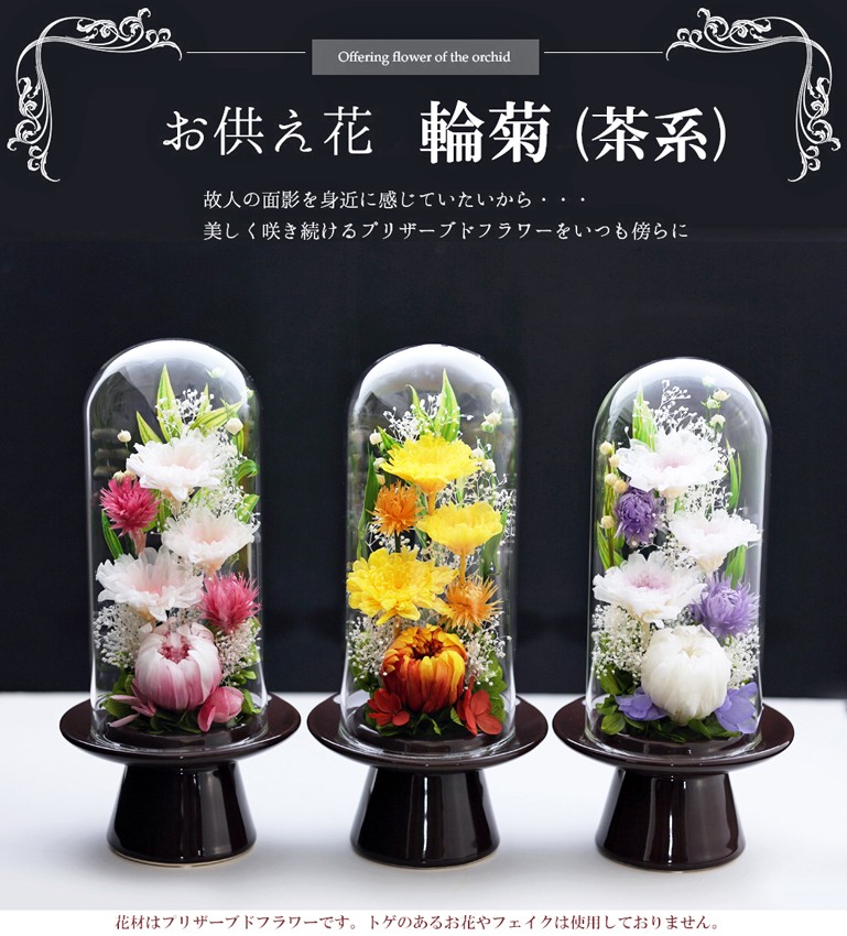 プリザーブドフラワー 仏花 新盆 初盆 輪菊 Glass ガラスドーム お供え