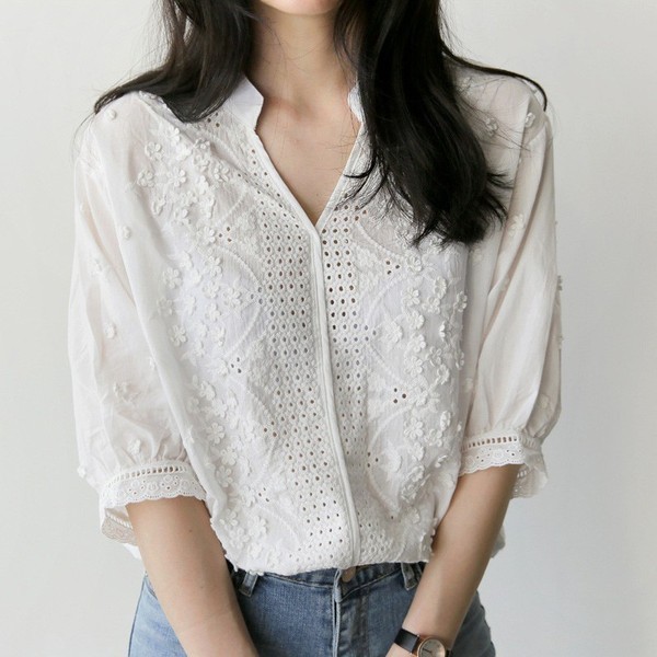 ブラウス レディース オシャレ オフィス きれい目 白 シャツ 春夏 五分袖 大きいサイズ プチプラ海外レディース ファッション専門店 a Style