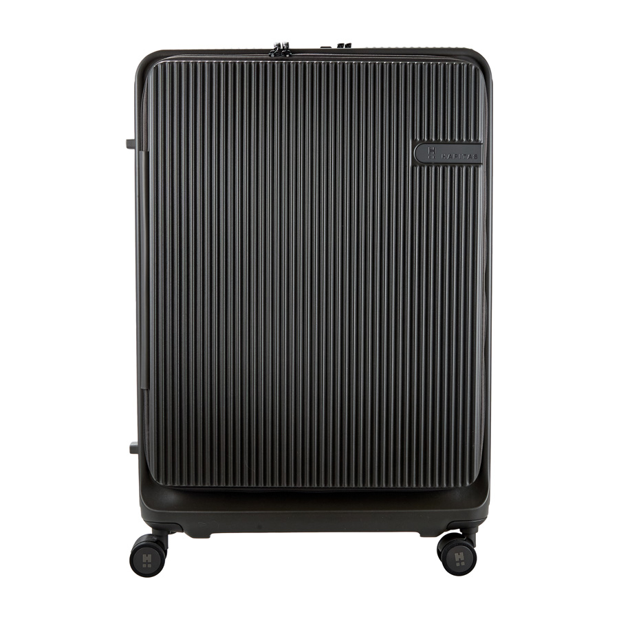 ハピタス ドリンクホルダー付き 前パカ スーツケース Lサイズ 大容量