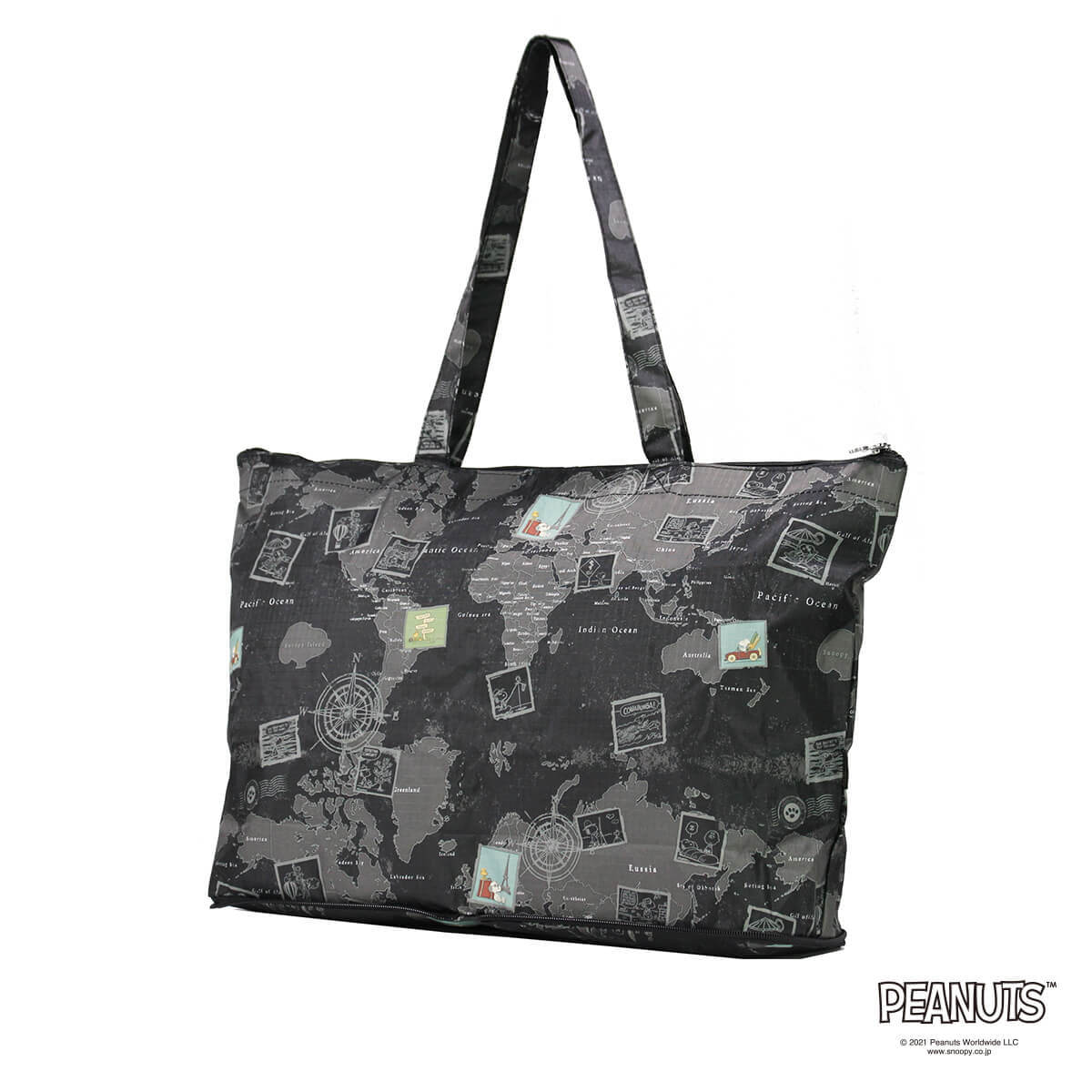 PEANUTS 折りたたみ トートバッグ スヌーピー SNOOPY PEANUTS マップ柄