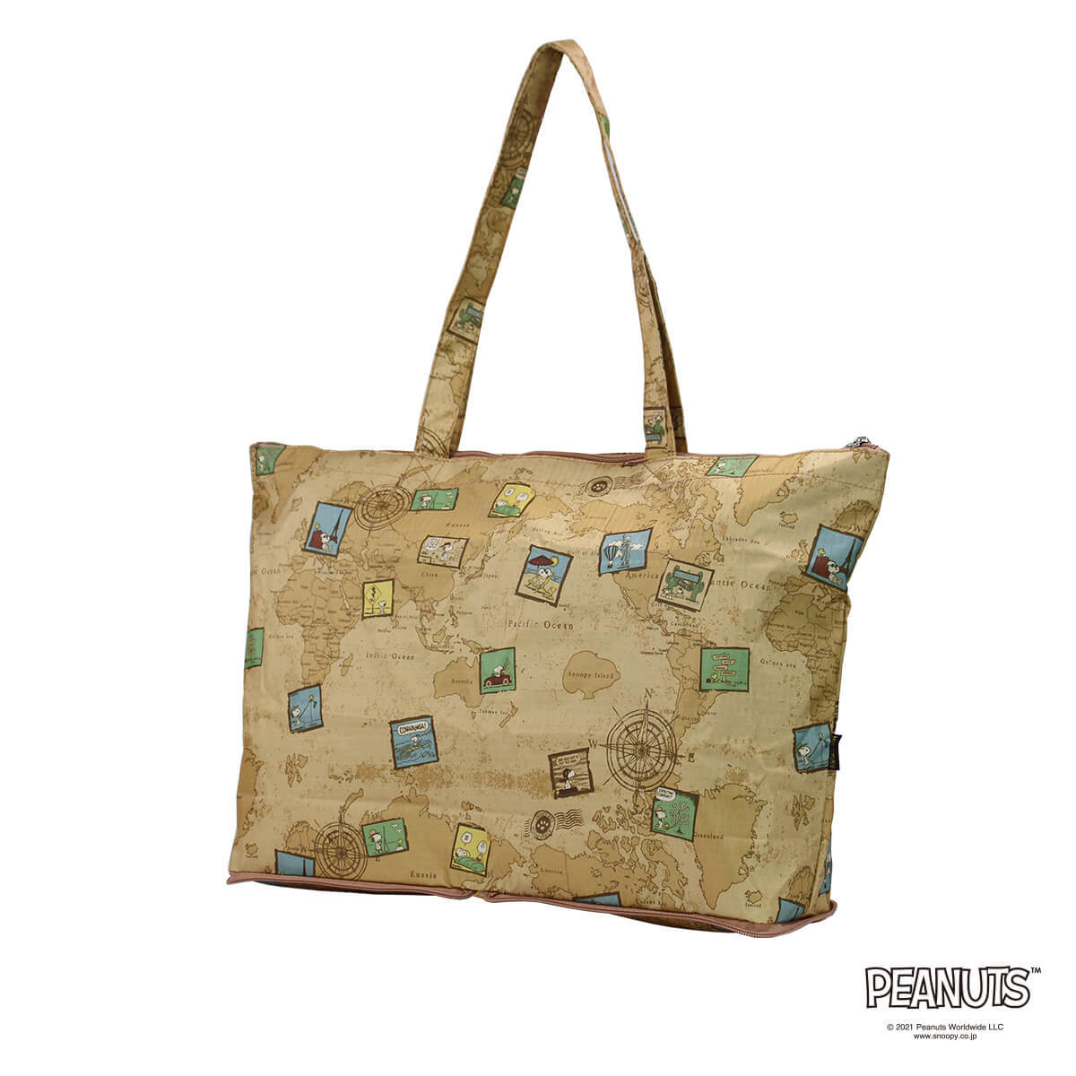 PEANUTS 折りたたみ トートバッグ スヌーピー SNOOPY PEANUTS マップ柄