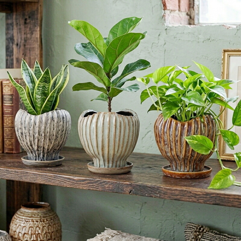 多肉植物用の植木鉢 大型 陶器 陶芸 植木鉢 おしゃれ 陶器鉢 ポリバーティカルポットL (2色) 胴部最大外径