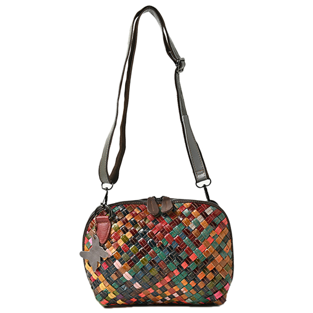 本革 ショルダーバッグ 編み込み バッグ イントレチャート レディース