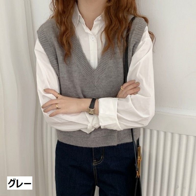 ベスト Vネック ニット レディース 婦人服 プルオーバー 無地 単色 シンプル ルーズフィット おしゃれ 見事な