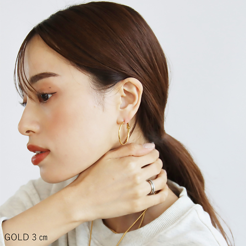 金属アレルギー対応 レディース ピアス シンプルフープピアス 選べる サイズ 18K フープピアス フープ ピアス 両耳 大きめ 小さめ キャッチレス 関連画像1