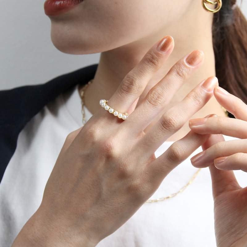 パママ　agete パールリング リング 指輪 レディース パール 淡水 ステンレス つけっぱなし