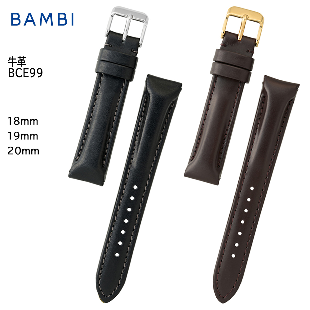 腕時計 ベルト 時計 バンド BAMBI バンビ 特厚 【追加穴あけ加工不可】 18mm 19mm 20mm 牛革 革 厚い 交換 替えベルト BCE99