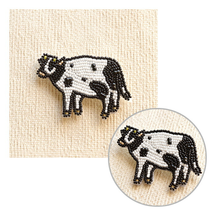 ★ハンドメイド ビーズ刺繍ブローチ ピモ様ご確認用★ MIYUKIビーズ刺しゅうブローチキット のんびりモーちゃん メール便