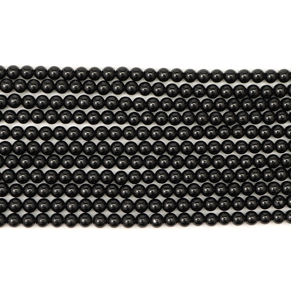 ブラックオニキス 4mm 丸玉 ビーズ 連売り 約38cm 黒瑪瑙 メノウ