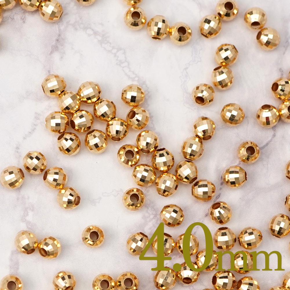 18金 ゴールド ミラーボール 4mm 10粒 1セット ビーズ 中空 YG 18K