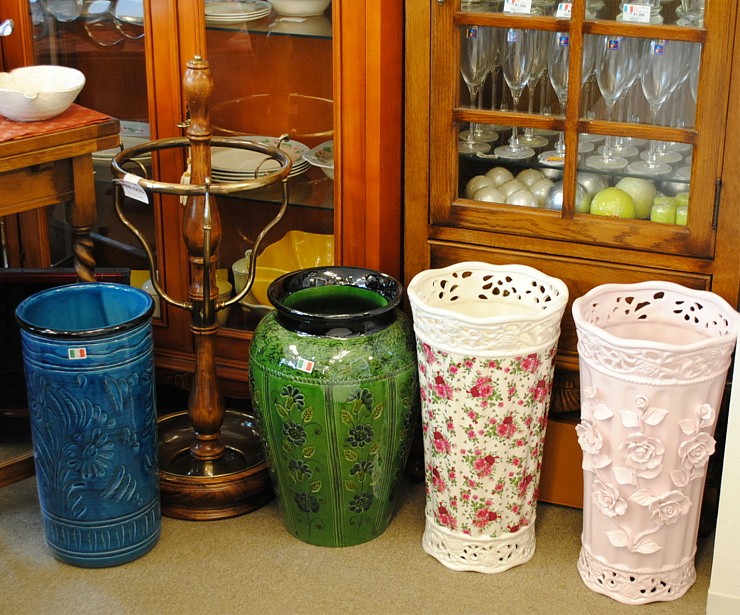 傘立て アンブレラスタンド 壺 つぼ 陶器 グリーン 緑色 花柄