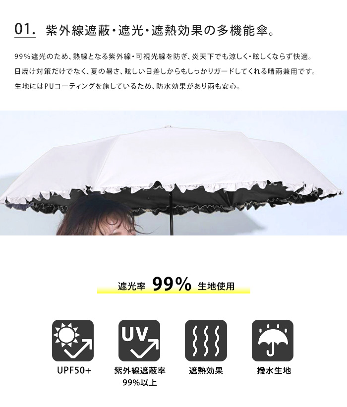 【未使用】サンドレス 折り畳み傘 日傘 晴雨兼用 1級 フリル UV加工 黒 assa a.s.s.a 日傘 折りたたみ傘 フリル 折り畳み傘 遮光 晴雨