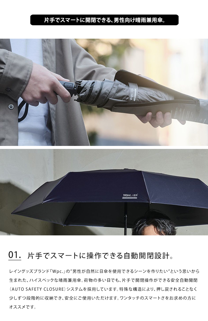 新品未使用正規品 Wpc．IZA 自動開閉 ZA001−900 ブラック│傘 レインウェア 雨具 日傘 晴雨兼用傘