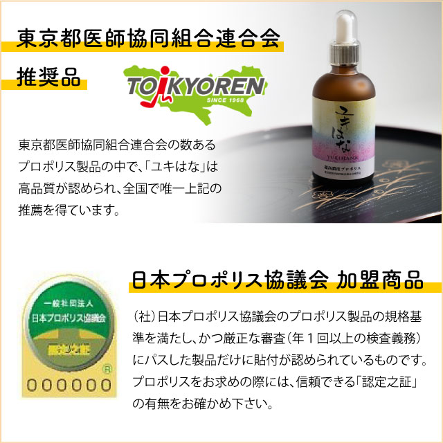 東京都医師協同組合連合会推奨品／日本プロポリス協議会加盟商品