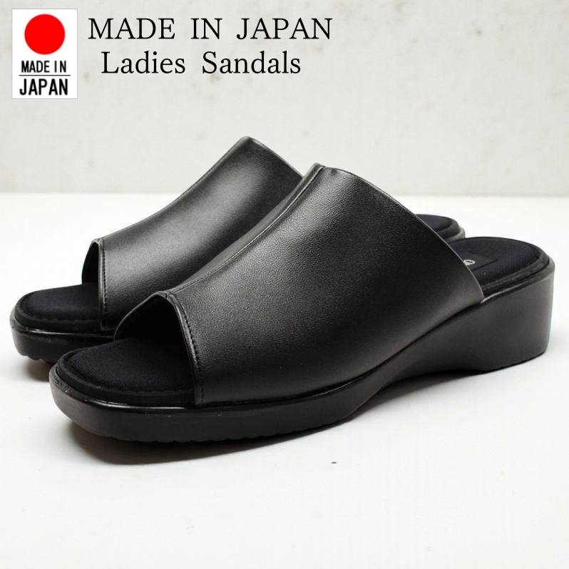 VALENTINO★ブラックレザー厚底サンダル 日本製 サンダル レディース つっかけ 接触冷感 厚底サンダル 室内履き