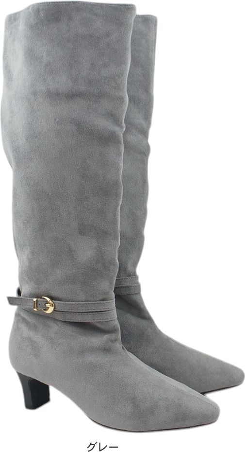 ロングブーツ レディース 5.5センチ ヒール ベルト飾り 2WAY アレンジ