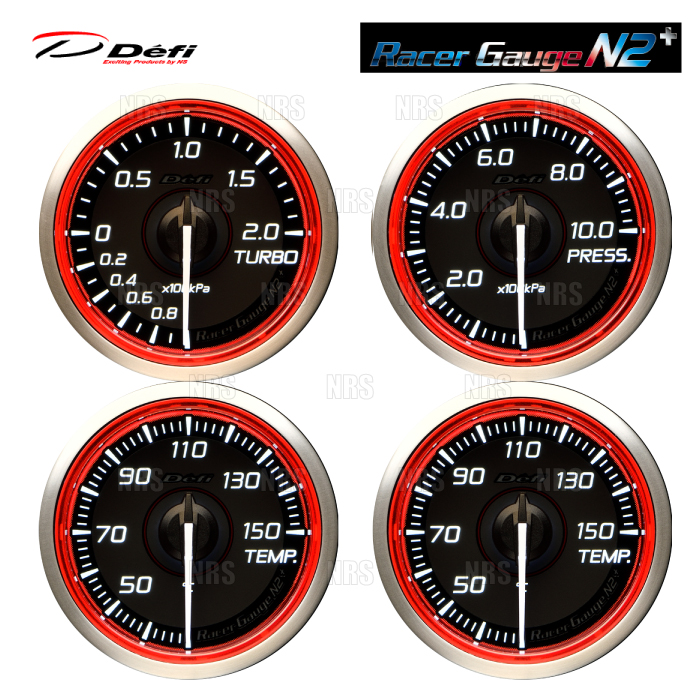 Defi デフィ レーサーゲージN2+ 4点セット (φ52/レッド) ターボ計/圧力 