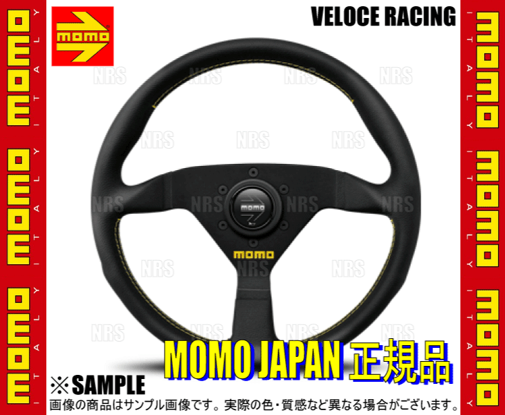 MOMO モモ VELOCE RACING ヴェローチェ レーシング 320mm ブラックレザー＆イエローステッチ ブラックスポーク (V-2｜abmstore｜02
