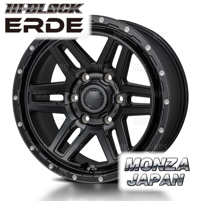 MONZA モンツァ HI BLOCK ERDE エルデ (4本セット) 5.5J x 16 インセット+22 PCD139.7 5穴 サテンブラック/ミーリング (ERDE 551622 4S :ERDE 551622 4S 2001:エービーエムストア