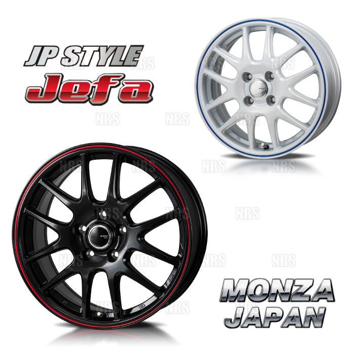 MONZA モンツァ JP STYLE Jefaジェファ(4本セット) 5.5J x 15 インセット+43 PCD100 4穴 パールブラック/レッドライン (JEFA-551543-BR-4S｜abmstore