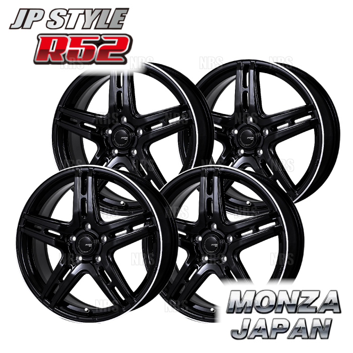 MONZA モンツァ JP STYLE R52 (4本セット) 6.5J x 16 インセット+48 PCD114.3 5穴  パールブラック/Fカットポリッシュ (R52-651648-BP-4S