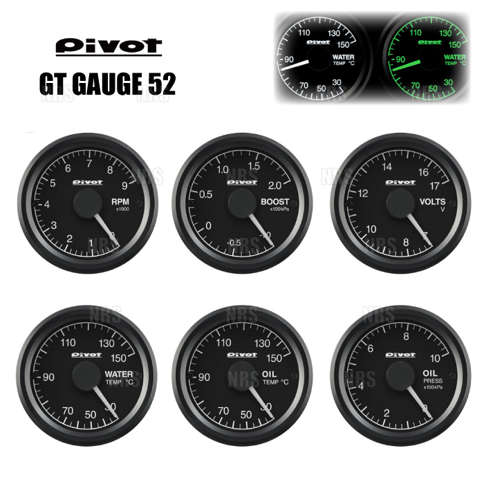 PIVOT ピボット GT GAUGE52 (GTゲージ52) 電圧計 φ52 センサータイプ グリーン照明 (GSV-5G｜abmstore