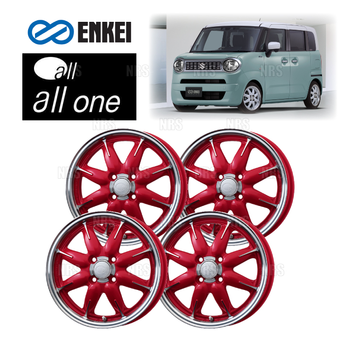 ENKEI エンケイ all one (M/CR マシニング キャンディーレッド) 5.0J x 14インチ +45 PCD100 4穴 4本セット (ONE-A001-MCR-4S