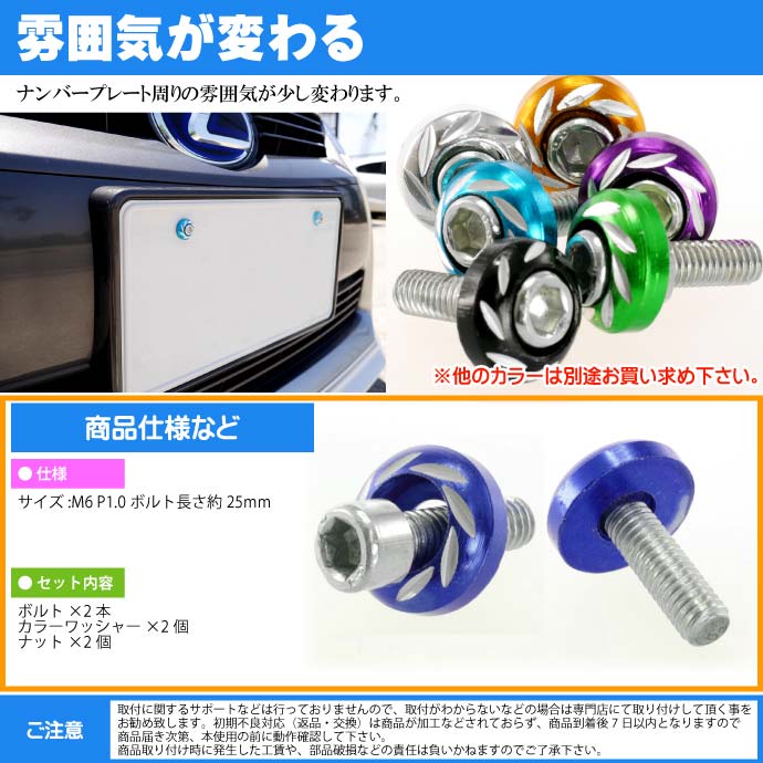 ナンバープレートボルト ネジ カラーワッシャー 2個