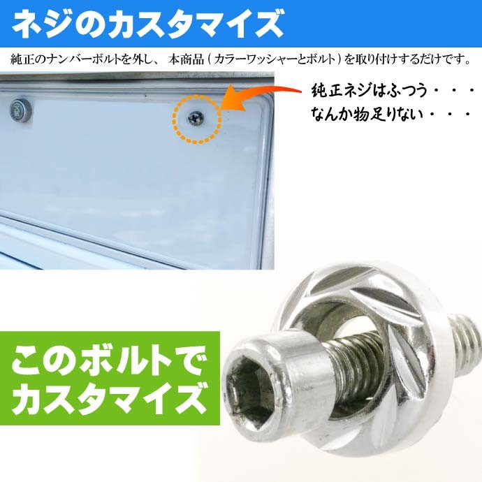 ナンバープレートボルト ネジ カラーワッシャー 2個