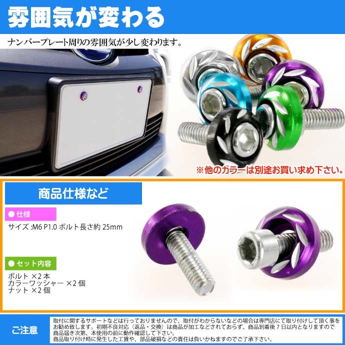 ナンバープレートボルト ネジ カラーワッシャー 2個