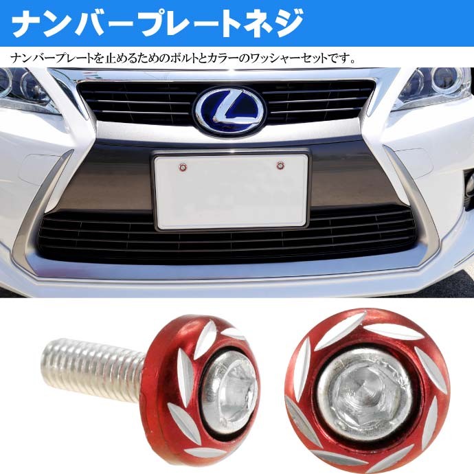 ナンバープレートボルト ネジ カラーワッシャー 赤2個 ビス M6