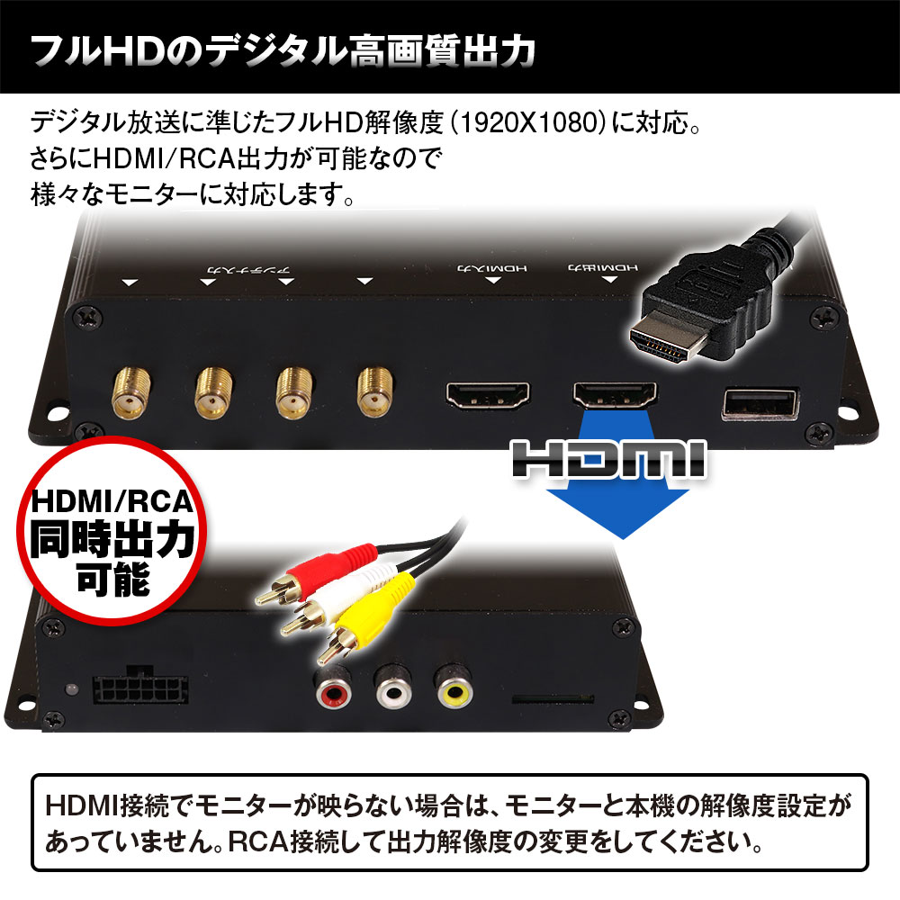 ４×４フルセグ車載用地デジチューナー1080P HD OUT対応自動切替高性能 4×4フルセグ車載用地デジチューナー1080P HD OUT対応自動切替