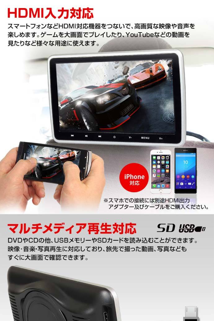 10.1inch リアモニター DVDプレーヤー付 HRKIT1014 ヘッドレスト