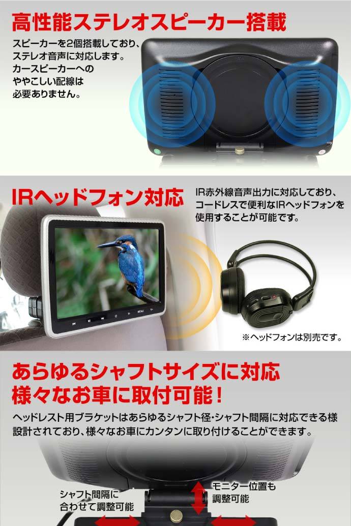 10.1inch リアモニター DVDプレーヤー付 HRKIT1014 ヘッドレスト