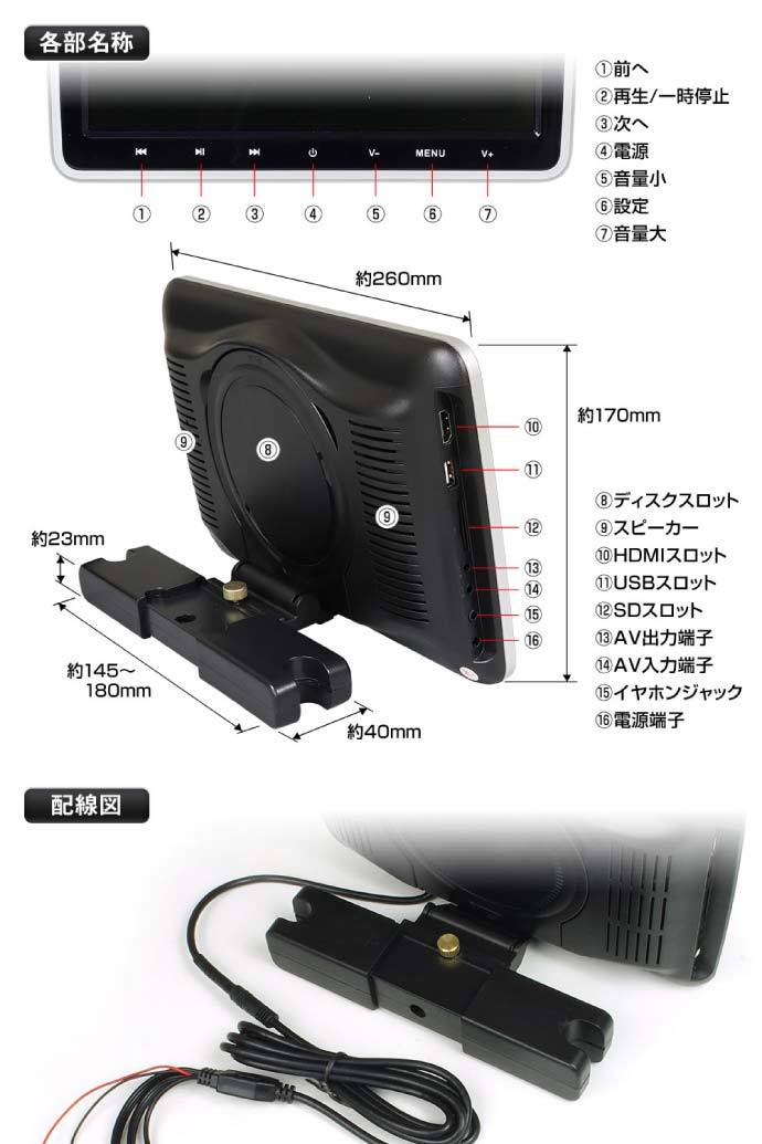 10.1inch リアモニター DVDプレーヤー付 HRKIT1014 ヘッドレスト