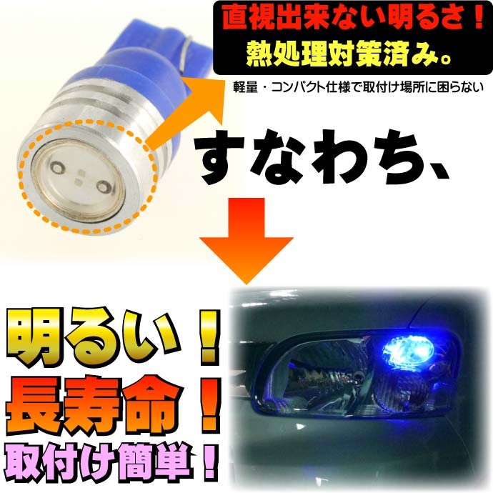 1W★高輝度LEDバルブブルー T10 2ChipSMDウェッジ as323