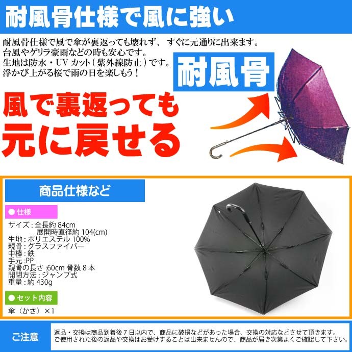 風に強い 傘 水に濡れると桜模様が現れる