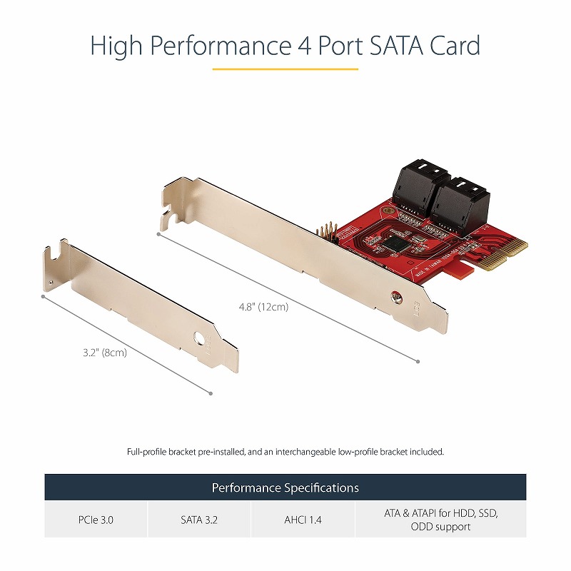 PCI 拡張カード 特注サイズ SATA 4ポート増設 PCI Expressインターフェースカード／6Gbps／ロー