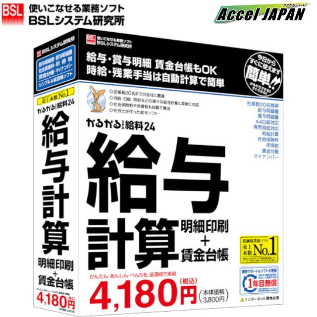 かるがるできる給料24 給与計算・明細印刷+賃金台帳 BSL 送料無料 明細