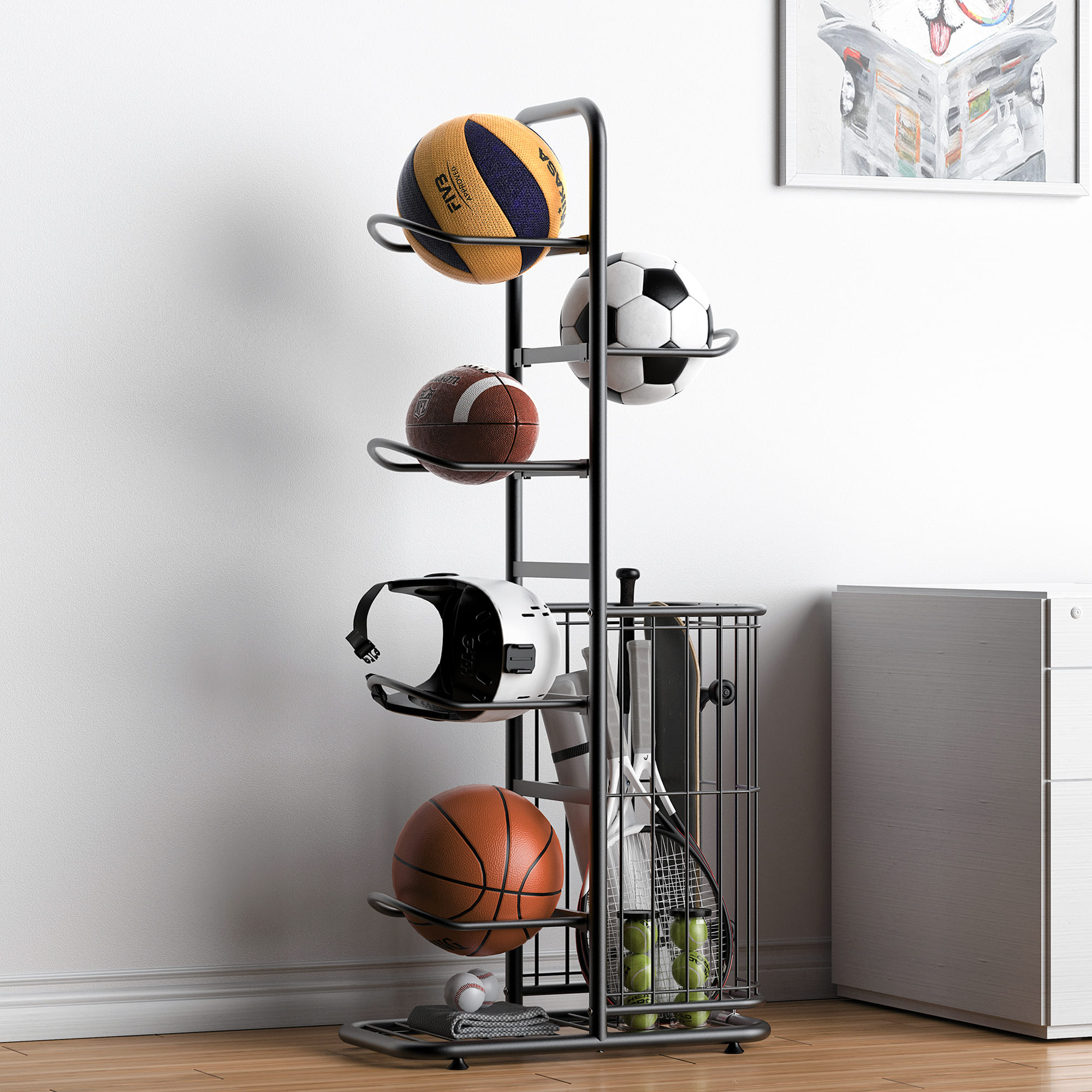 ボールスタンド 玄関 ボール 収納 ボールラック ボール 片付け ボールスタンド サッカーボール バスケ フレーム ボール整理カゴ バスケットボール | ブランド登録なし | 06