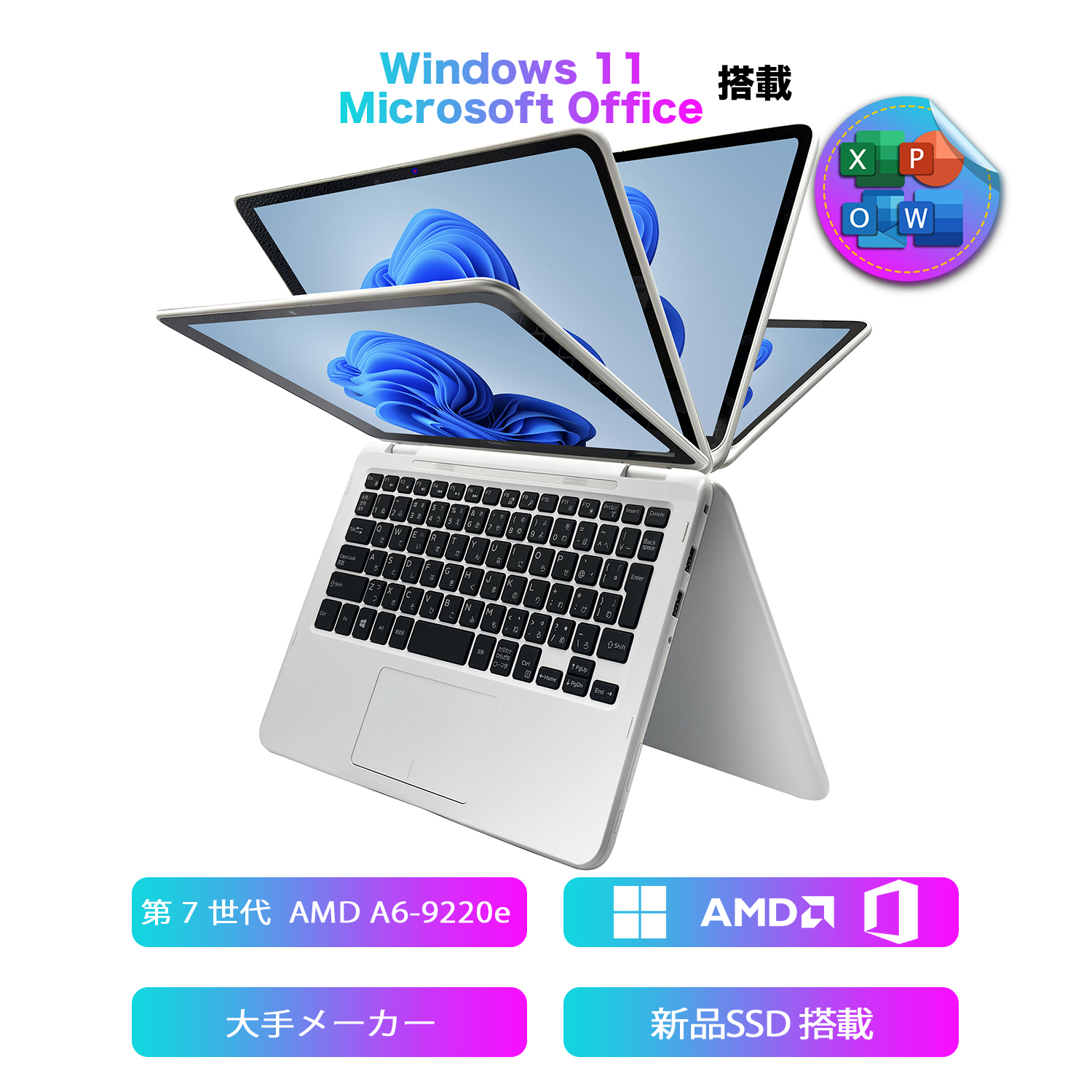 Windows11 ノートPC 中古 ノートパソコン 11.6インチ 360°回転可能 タッチパネル プロセッサーAMD 軽量  メモリ4GB 32GB+32GBTFカード 整備済み品