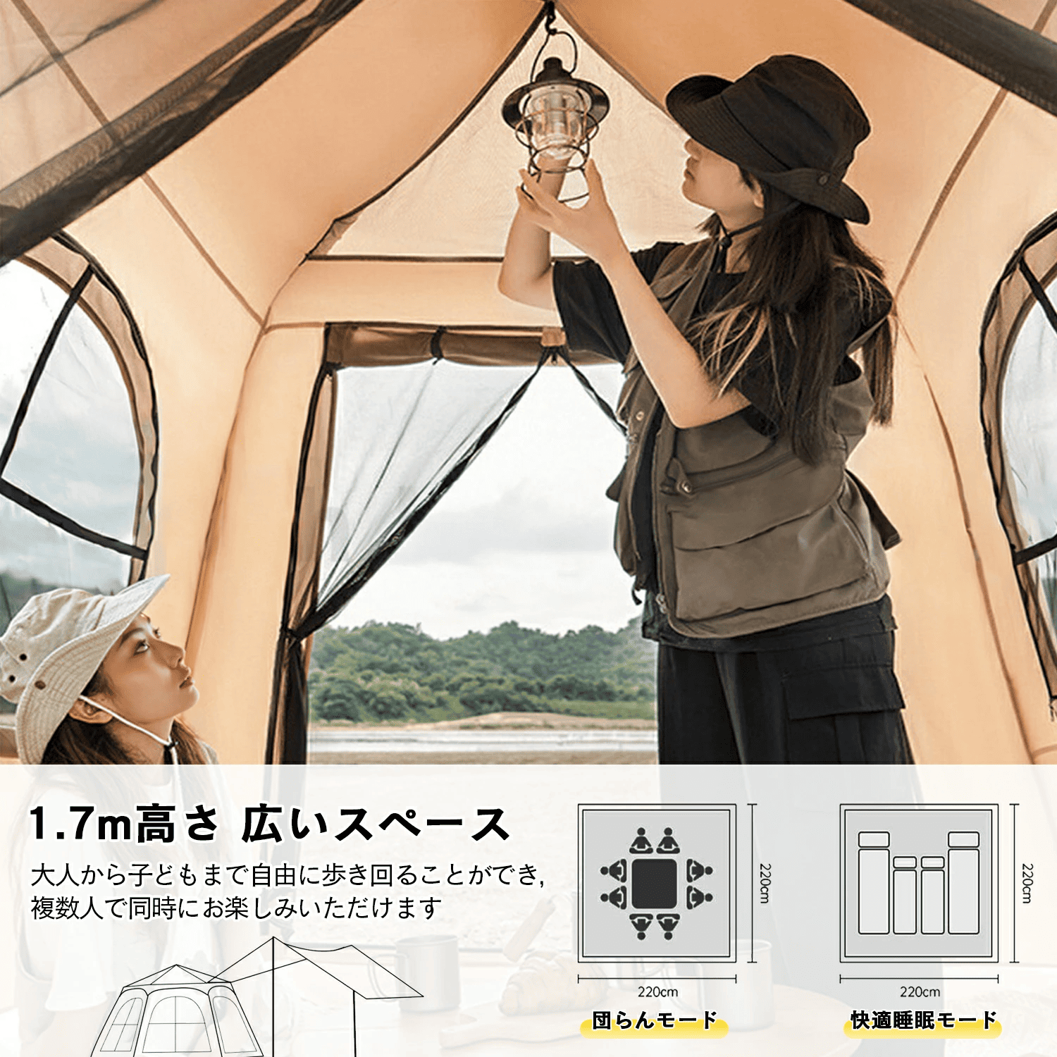 2025年新商品 テント 3〜4人用 99％UVカット 防水 強風耐性 キャンプ アウトドア ワンタッチ 自動 自立式 簡単 グランピング 大型 2025年新商品 テント 3〜4人用 99％UVカット 防水 強風耐性 キャンプ