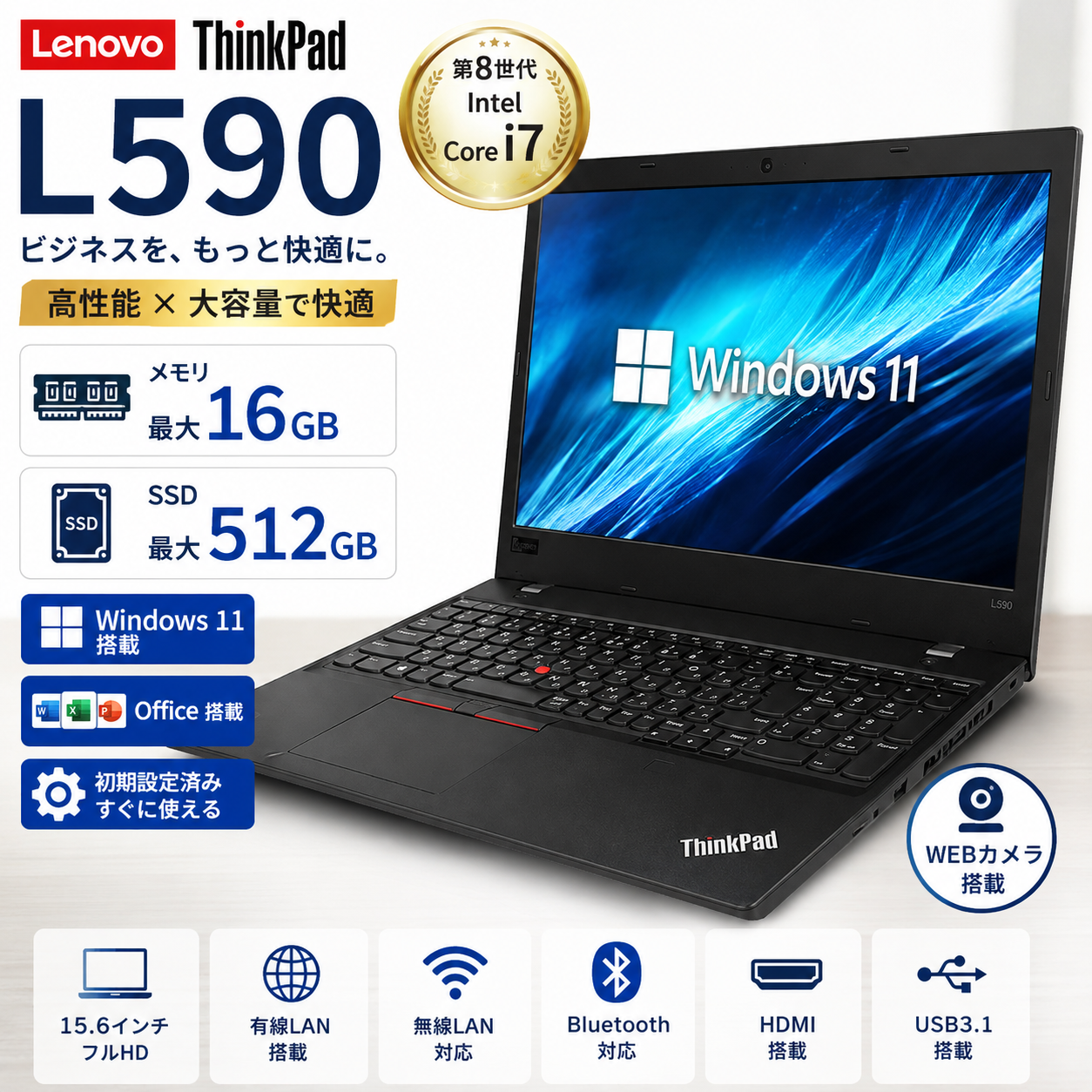 第8世代Core i7搭載のLenovo ThinkPad L590と主要仕様