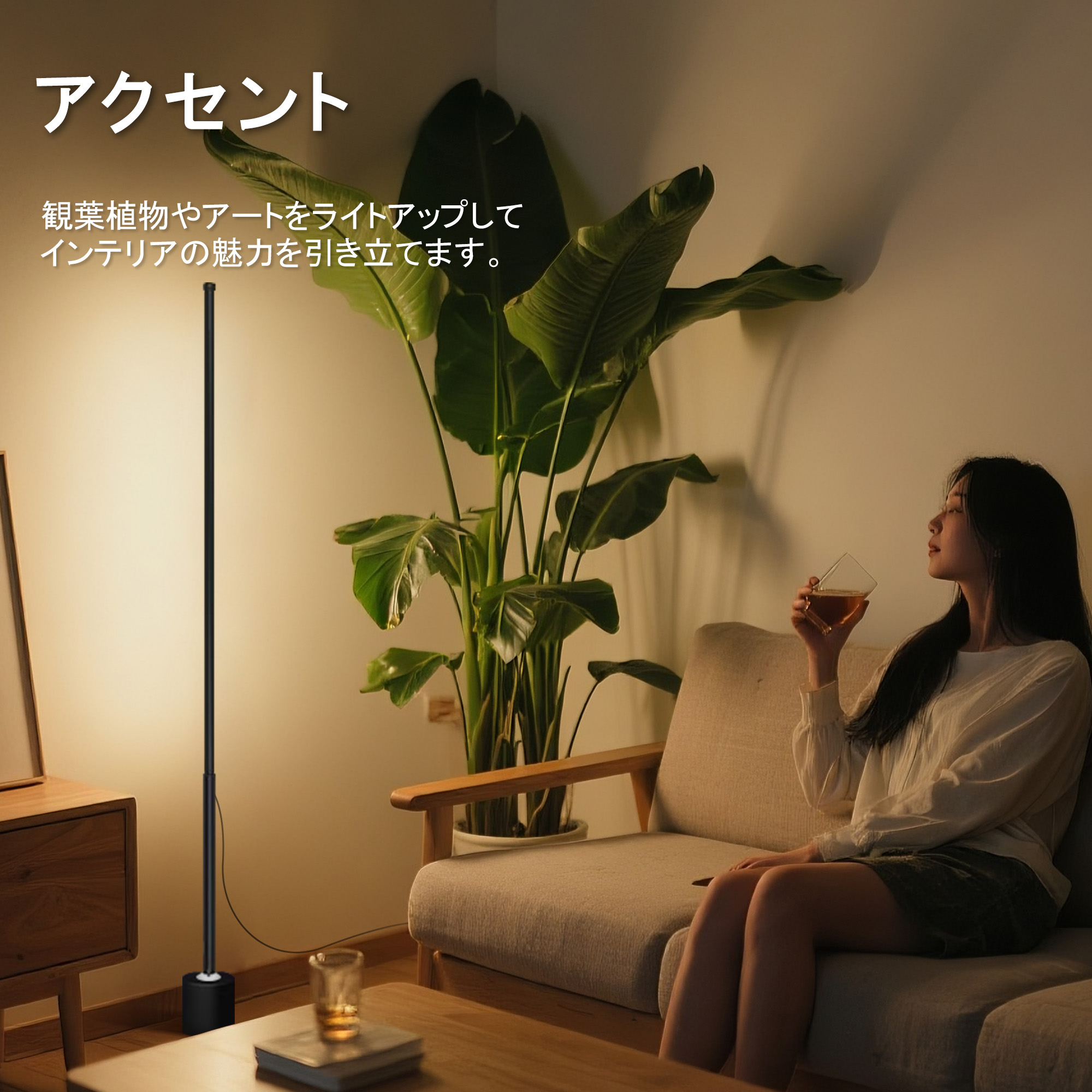 省エネLED スリムライト 間接照明 高さ160ｃｍ/総重量1kg/照射10cm2〜15cm2/電圧36ｖ以下/ＬＥＤ18ｗ/暖色/ブラック 軽量 シンプル モダン 取付簡単 アクセント |  | 05