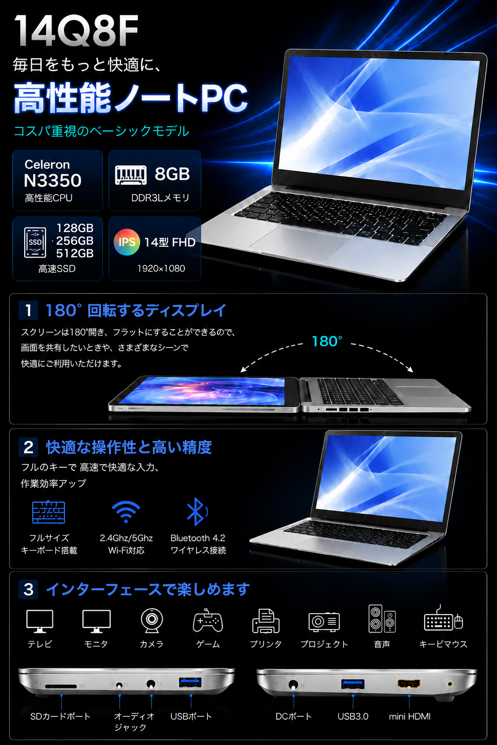 14.1型 ノートパソコン Windows11 Pro Office美品 VETESA ノートパソコン 新品 windows11 pro Office搭載 選べるスペック